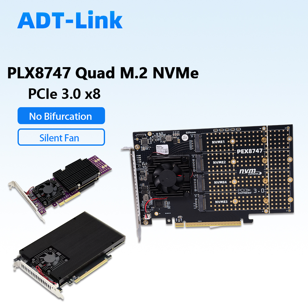 Quad M.2 Nvme Pcie Bifurcation Card - بطاقة توسعة PLX8747 Quad M.2 NVMe