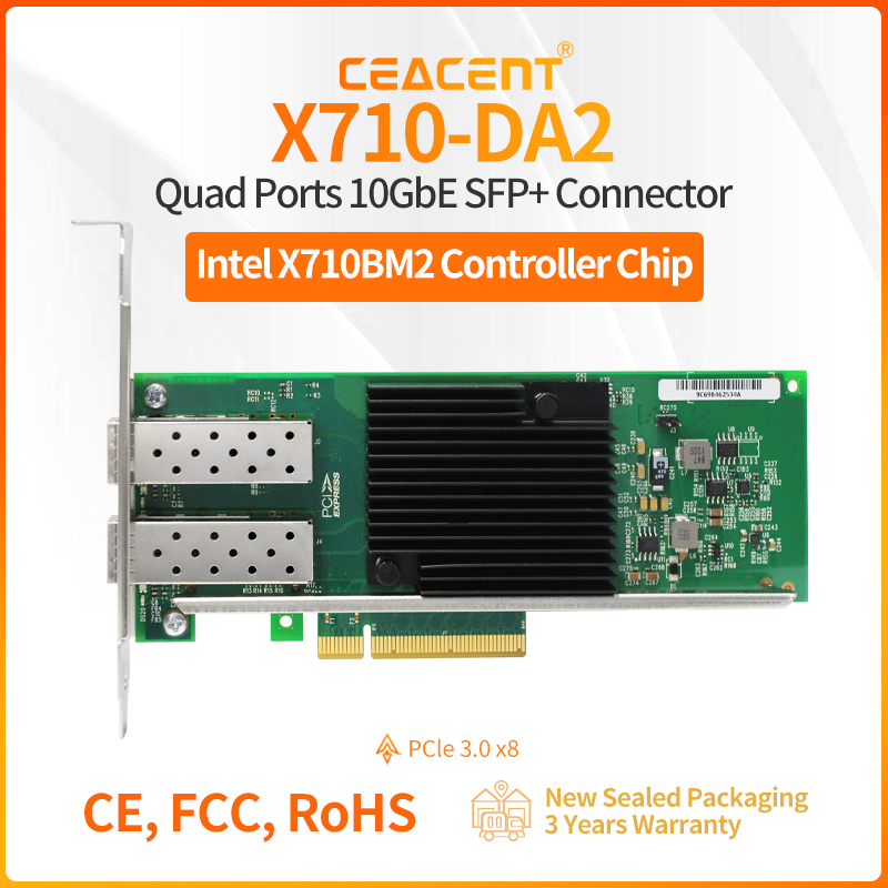 X710-DA2 Intel X710-BM2 شرائح  - مراجعة 10Gb Sfp+ Pcie Network Card Dual Port وسعره